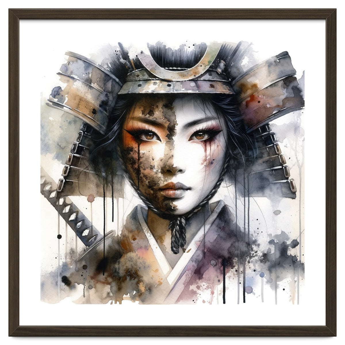 Ink Veil Asian Warrior Woman Portrait