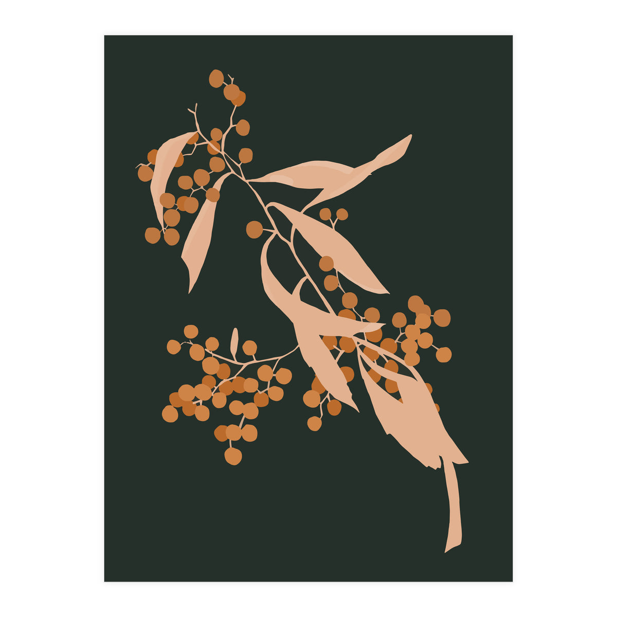 The Blooming Touch, Botanical Vintage Illustration, Dark Blush Bohemian Painting, Plants Nature Eclectic Classy Scandinavian (Print Only)