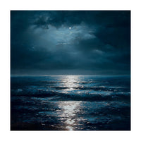 Ethereal Moonlight Over Midnight Ocean Waves (Print Only)