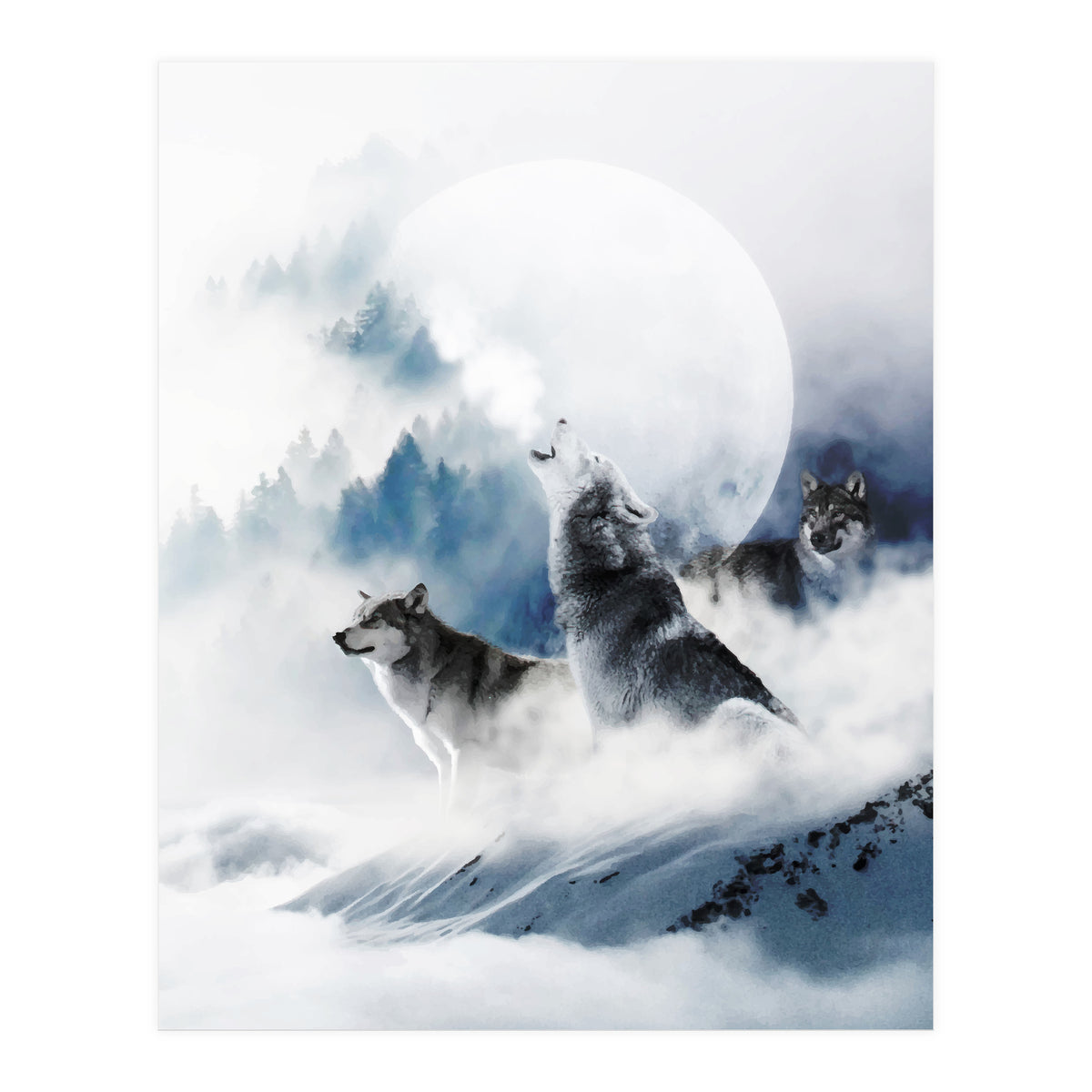 Winter Wolves, Wildlife Wolf Wild Dogs, Snow Full Moon Animals Photography Love Digital (Print Only)