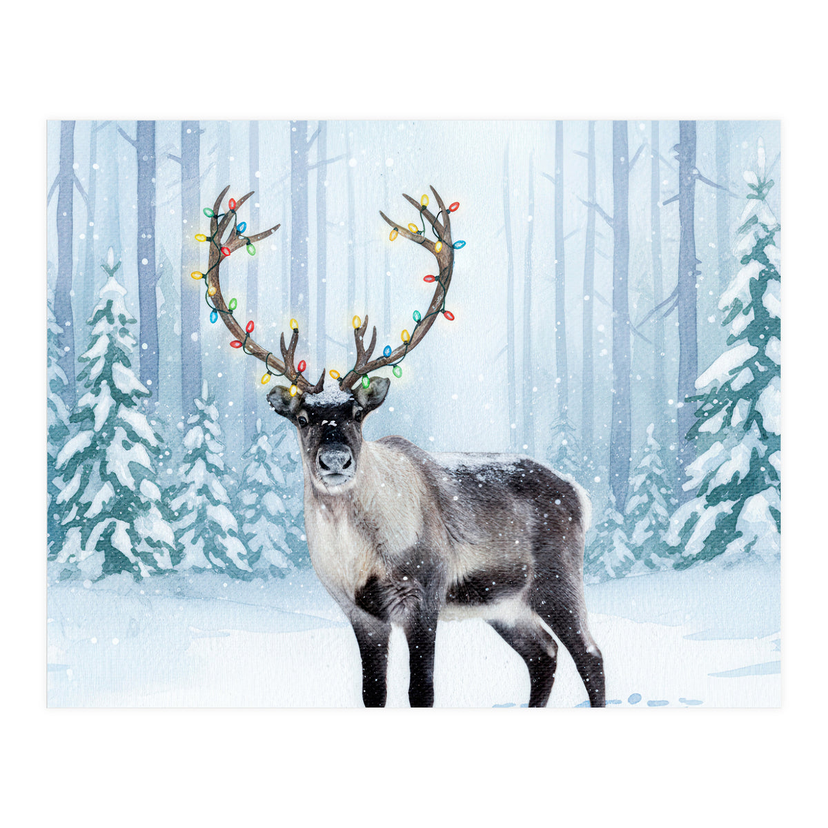 Reindeer with Christmas Lights, Deer Magical Winter Art  (Print Only)