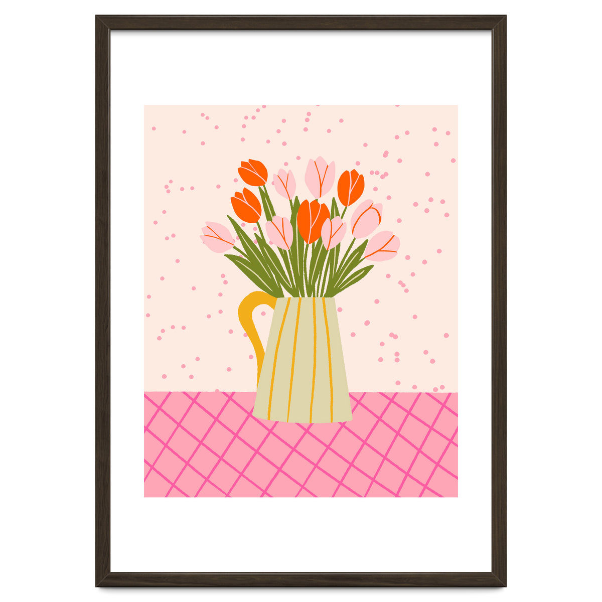 Tulips in a vase - pink and orange