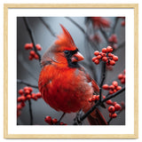 Northern Cardinal Bird Perched Among Red Berries thumbnail
