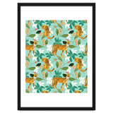 Cheetah Jungle, Wildlife Nature Wild Cats Tigers Leopard Botanical Animals Mint Quirky Illustration thumbnail