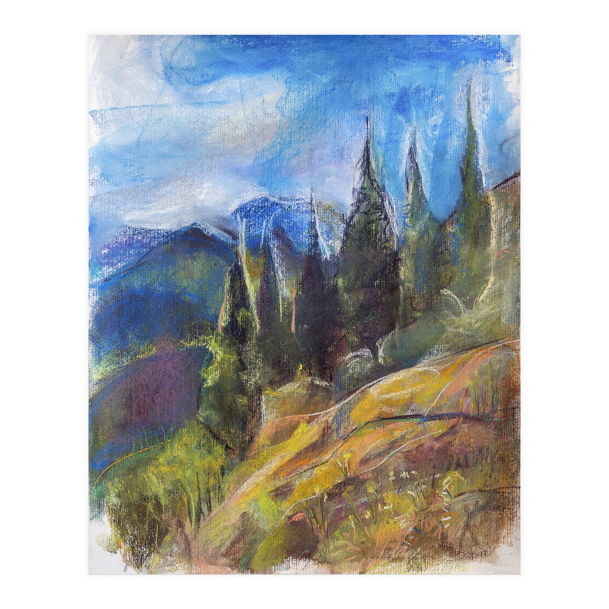 Pastel drawing of an Alpine Pine Forest (Print Only)