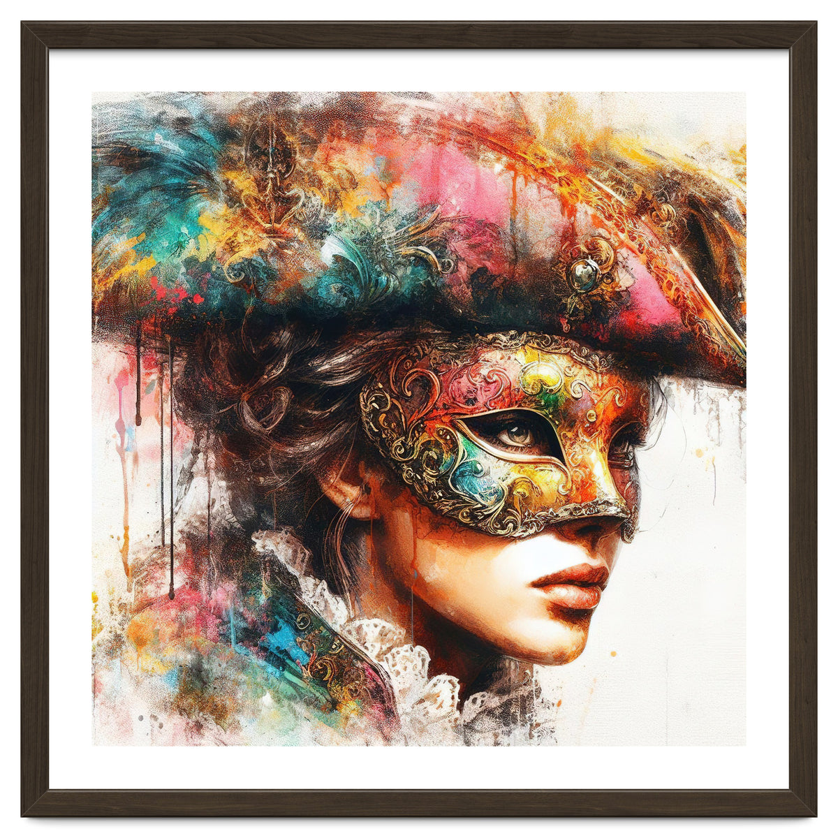 Watercolor Carnival Venetian Mask Woman