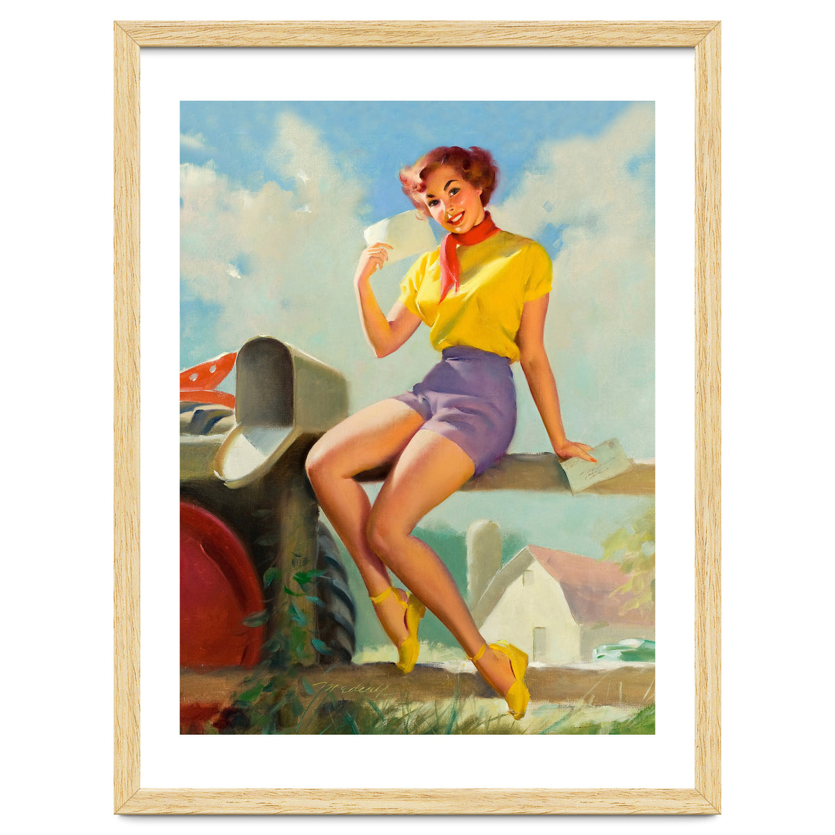 Pinup Girl On A Fence Showing A Love Letter