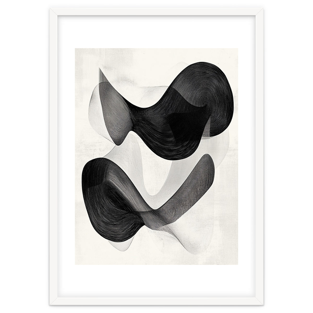 Abstract Black And White Flowing Organic Shapes With Texture