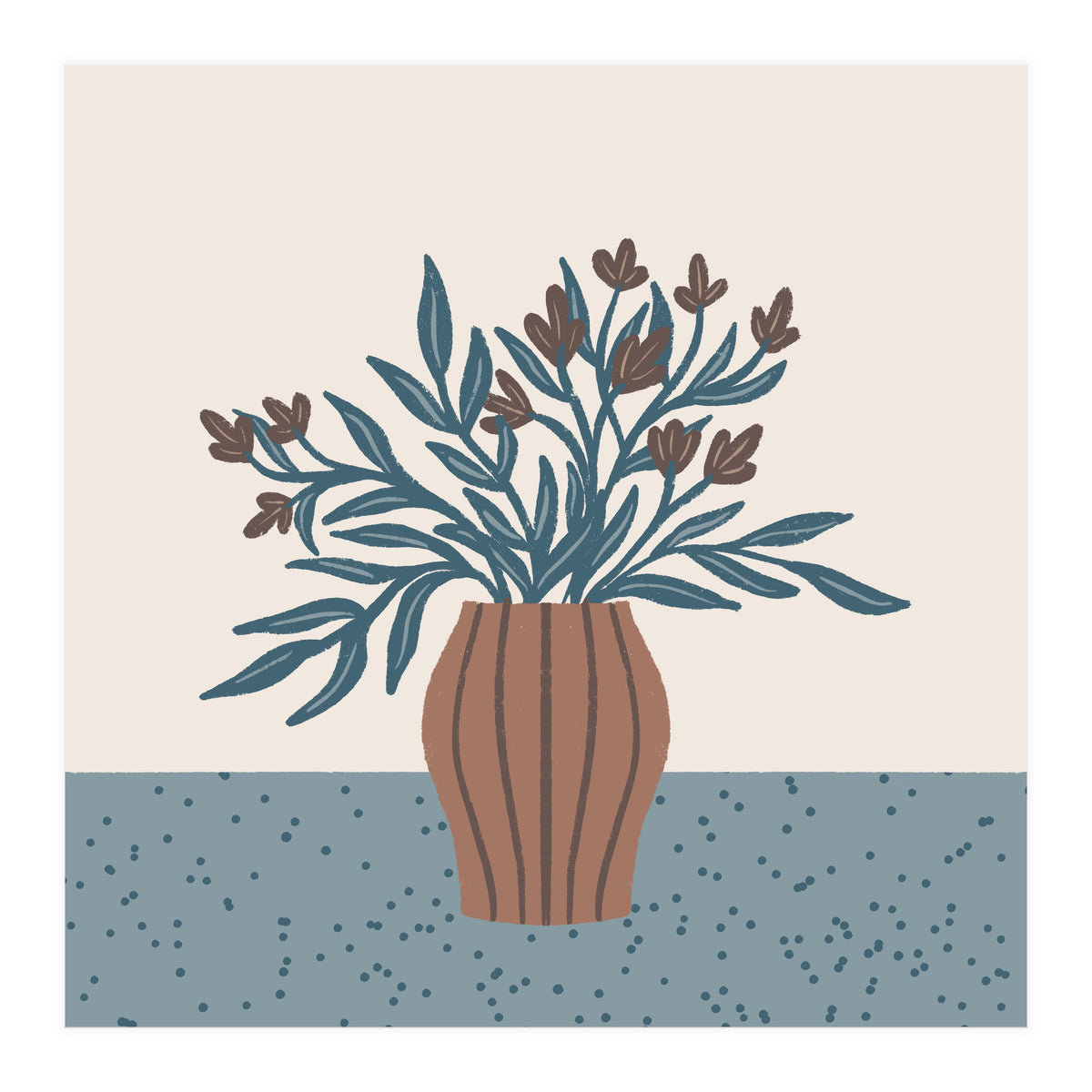 Brown Flowers in a Vase – Minimalist Floral Still Life (Print Only)