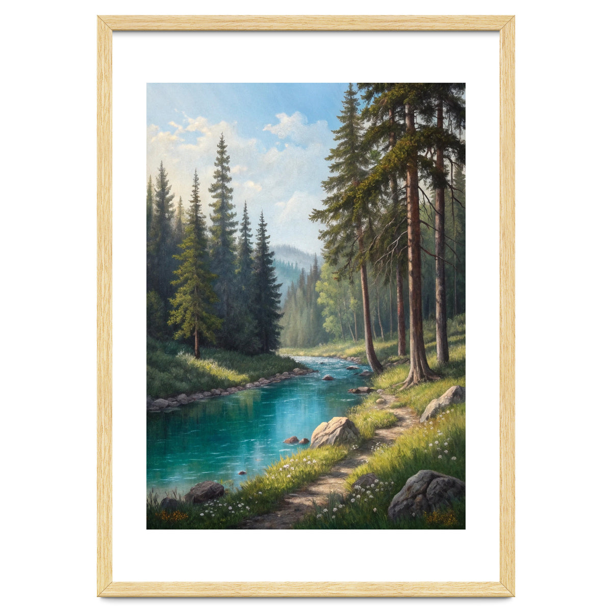 Serene Alpine Forest River Landscape