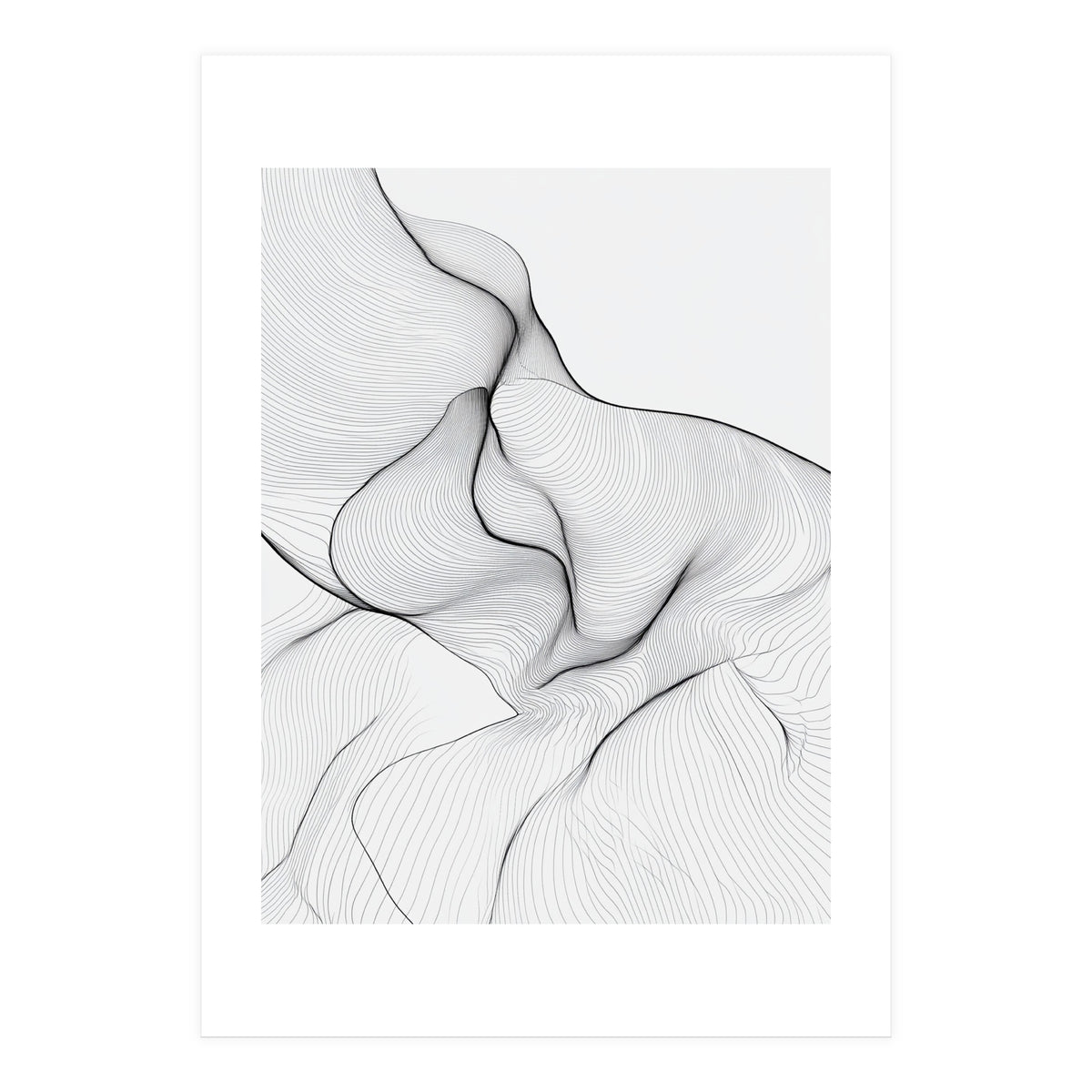 Abstract Black And White Flowing Lines Organic Form (Print Only)