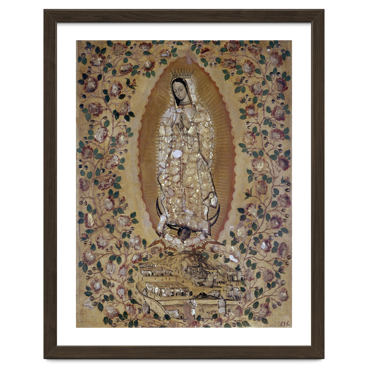 VIRGIN DE GUADALUPE - 1697 - ENCONCHADO PAINTING. JUAN y MIGUEL GONZALEZ PINTORES siglo XVII.