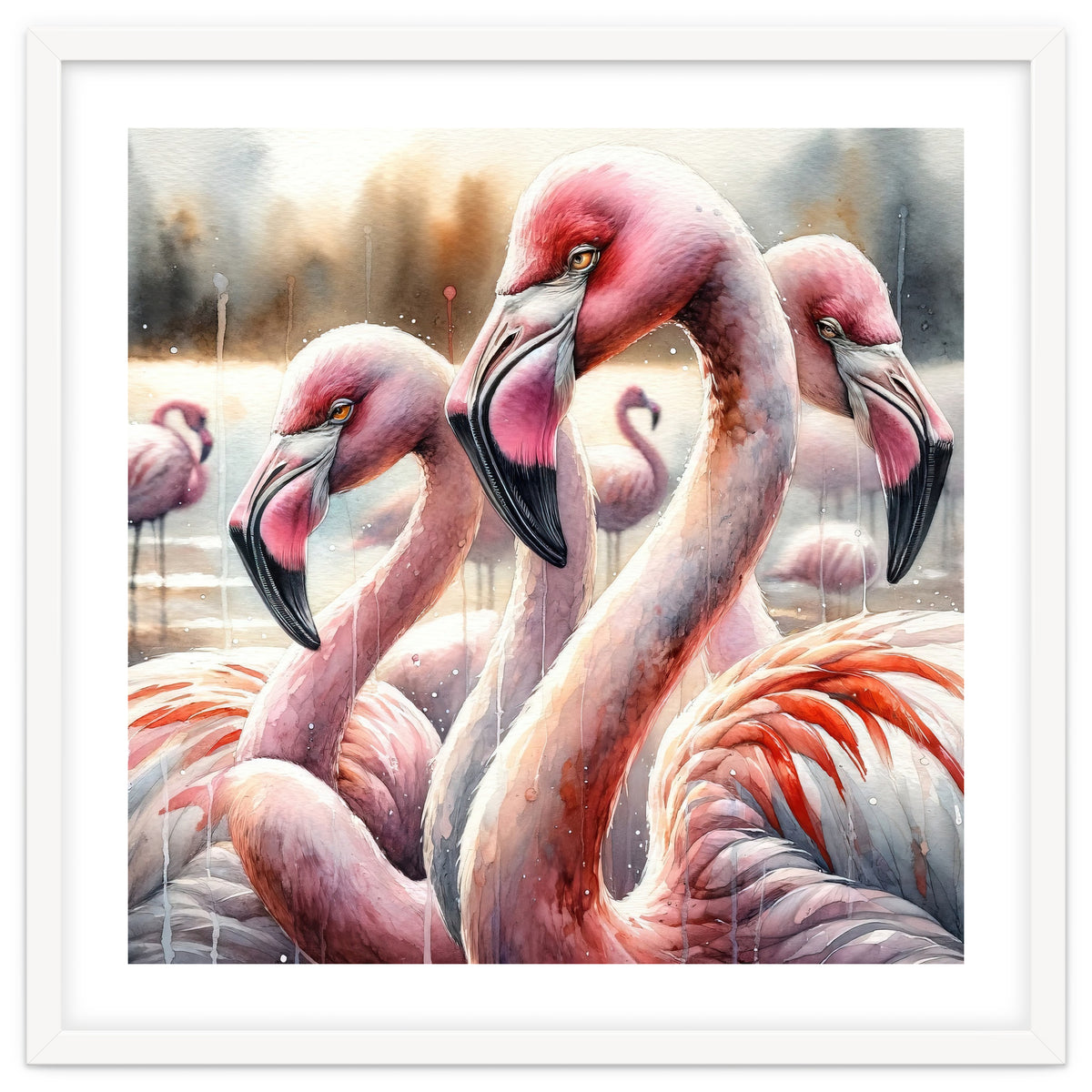 Watercolor Flamingos