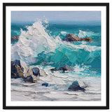 Dynamic Crashing Turquoise Ocean Wave Against Rugged Coastal Rocks thumbnail