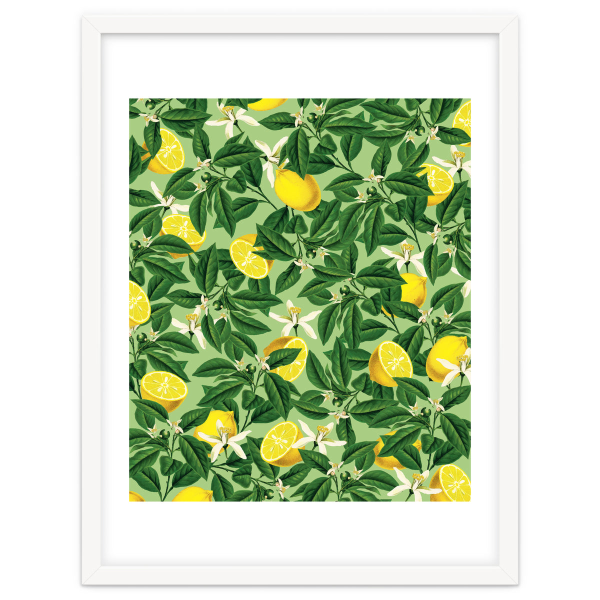 Lemonade Garden, Green Fresh Lemon Botanical Illustration, Vibrant Summer Tropical Fruit Nature