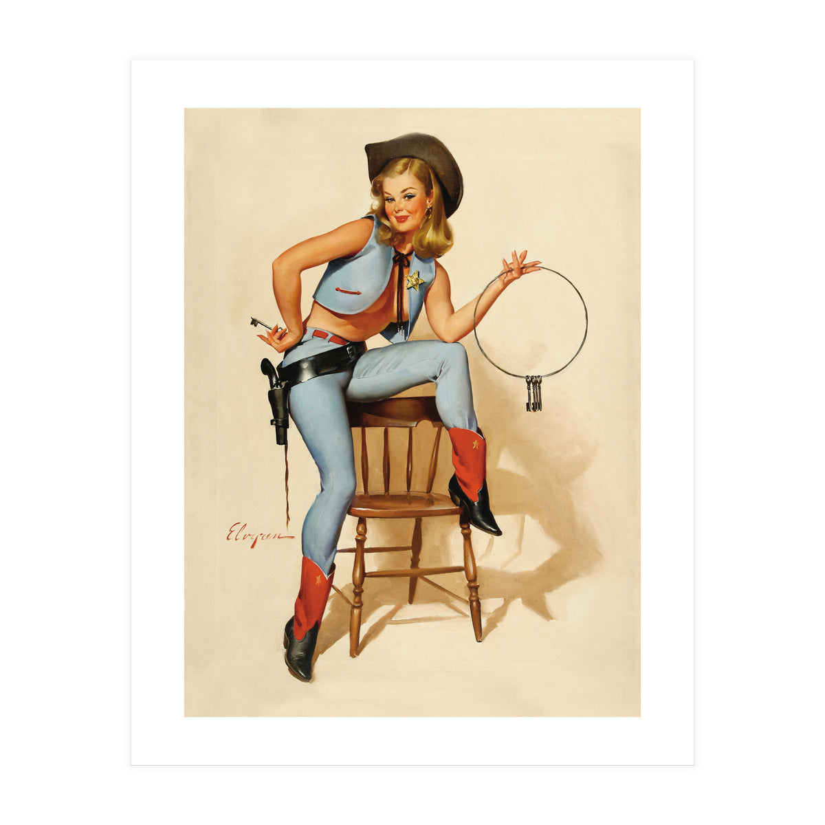 Pinup Cowgirl With A Key (Print Only)