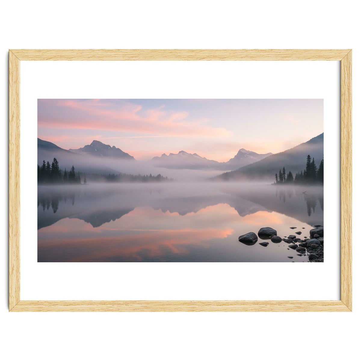 Misty Morning Reflection: Serene Alpine Lake