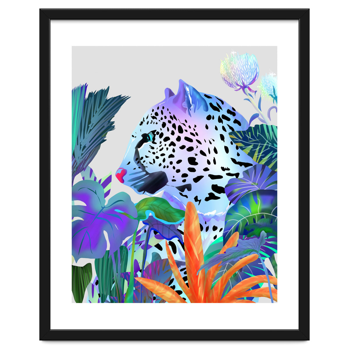 Holographic Leopard, Tropical Jungle Eclectic Nature, Colorful Botanical Wildlife, Boho Contemporary Animals, Tiger Cheetah Cat Maximalism