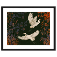 White Herons Flying Asian Art
