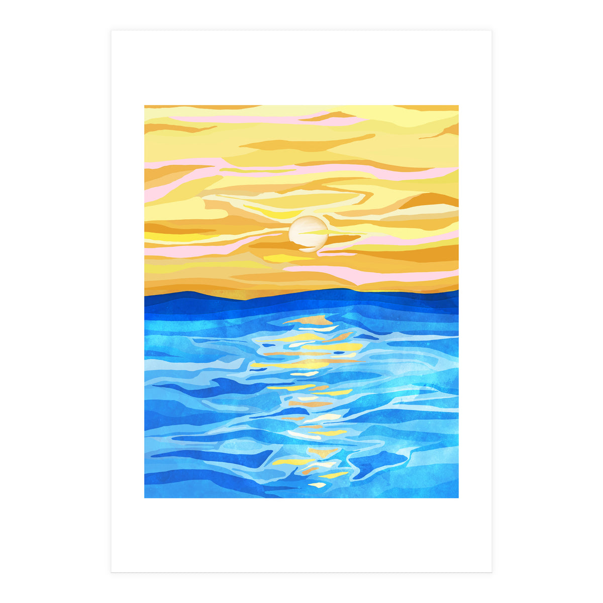 Sunsets & Romance, Ocean Watercolor Painting, Mosaic Eclectic Nature Landscape, Modern Boho Travel (Print Only)