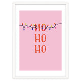 HO HO HO Christmas Lights Art, Pink Holiday Illustration, Modern Festive Quote thumbnail