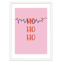 HO HO HO Christmas Lights Art, Pink Holiday Illustration, Modern Festive Quote