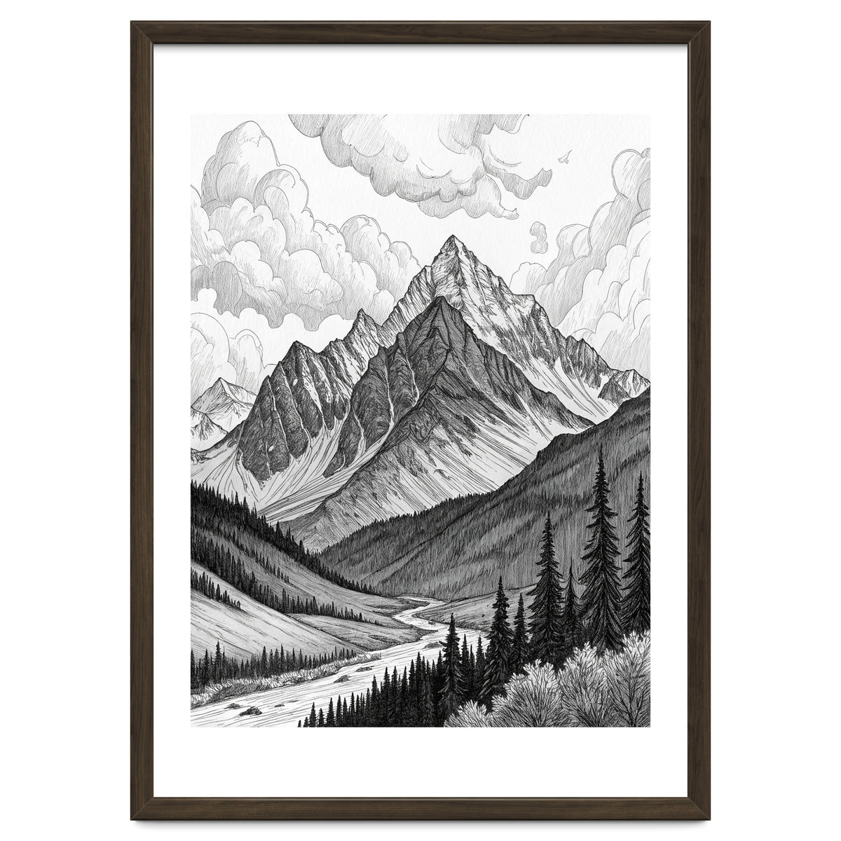 Majestic Alpine Mountain Range Sketch