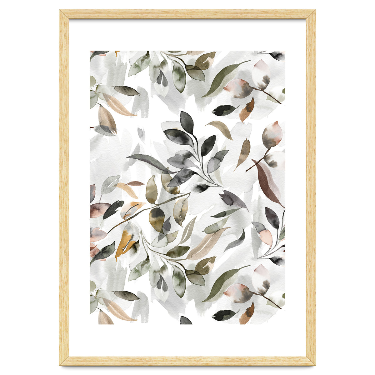 Watercolor Leaves Neutral Gray