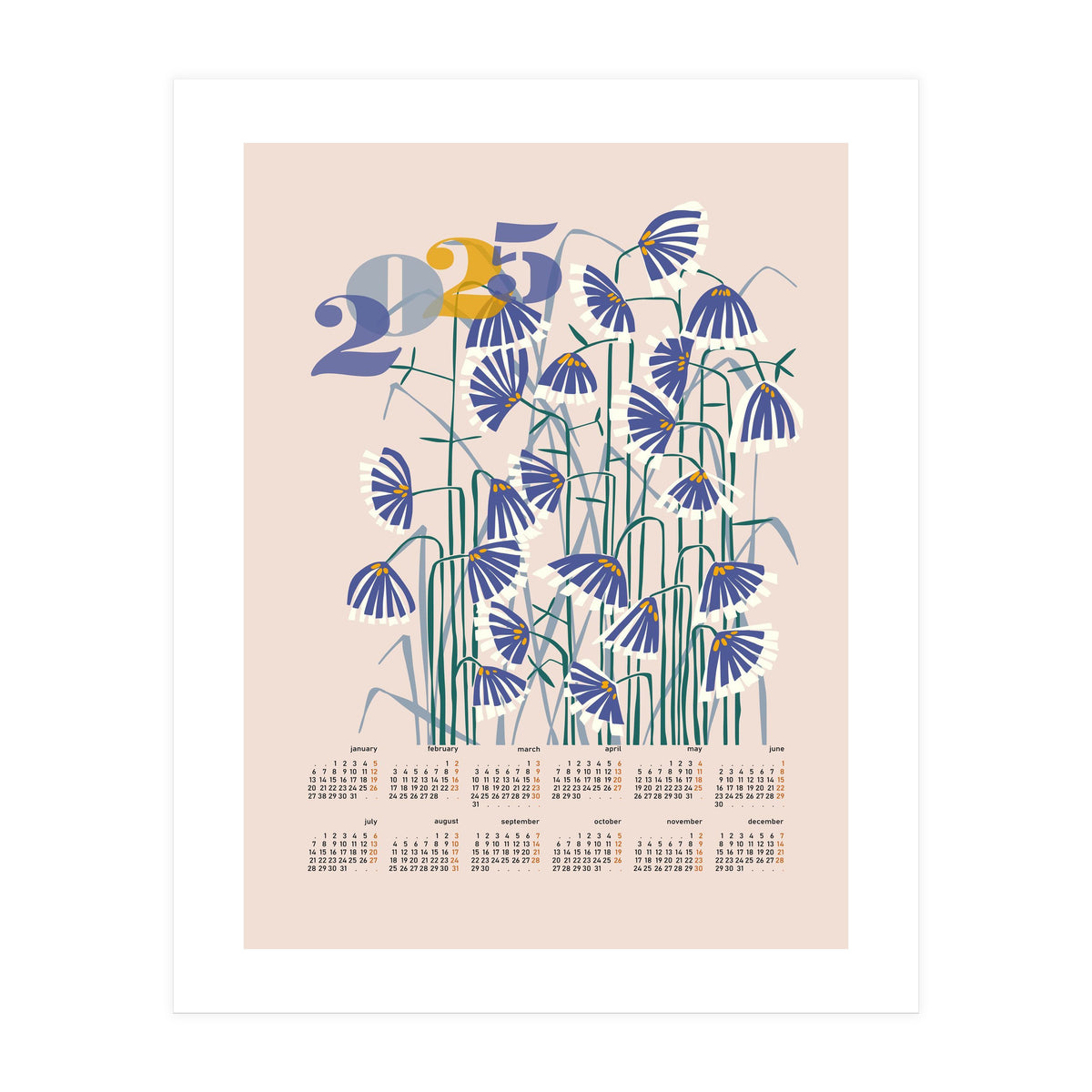 calendar 2025 pastel flowers  (Print Only)