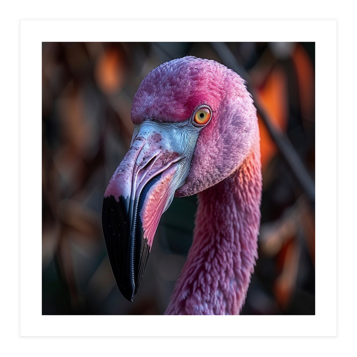 Close Up Of A Pink Flamingo Bird Face (Print Only)