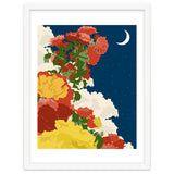 Moonlight, Vintage Botanical Nature Floral, Night Sky Illustration, Bohemian Eclectic Plants Blossom Starry Night thumbnail