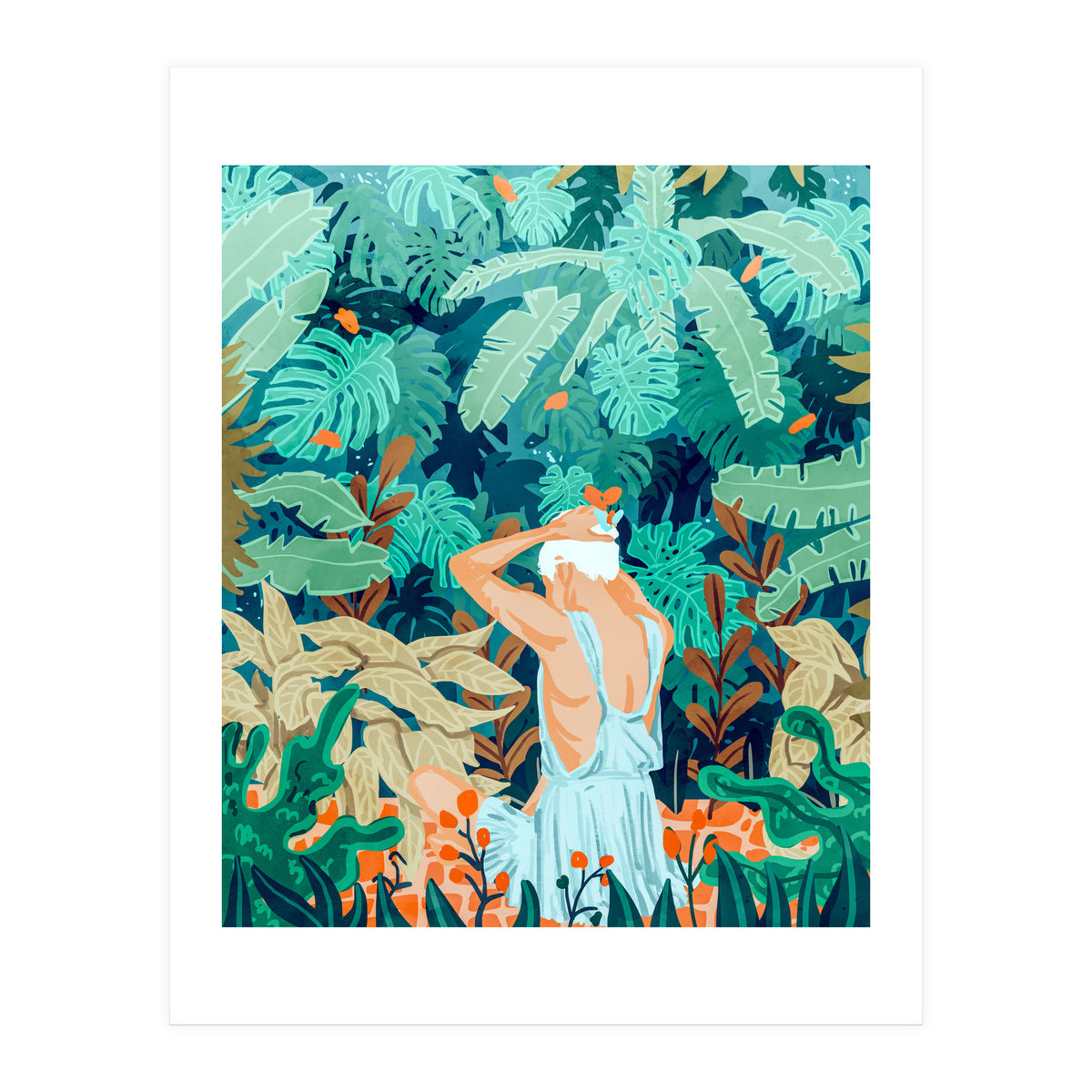 Backyard | Jungle Tropical Nature Painting | Botanical Plant Lady Banana Tree Garden Watercolor (Print Only)