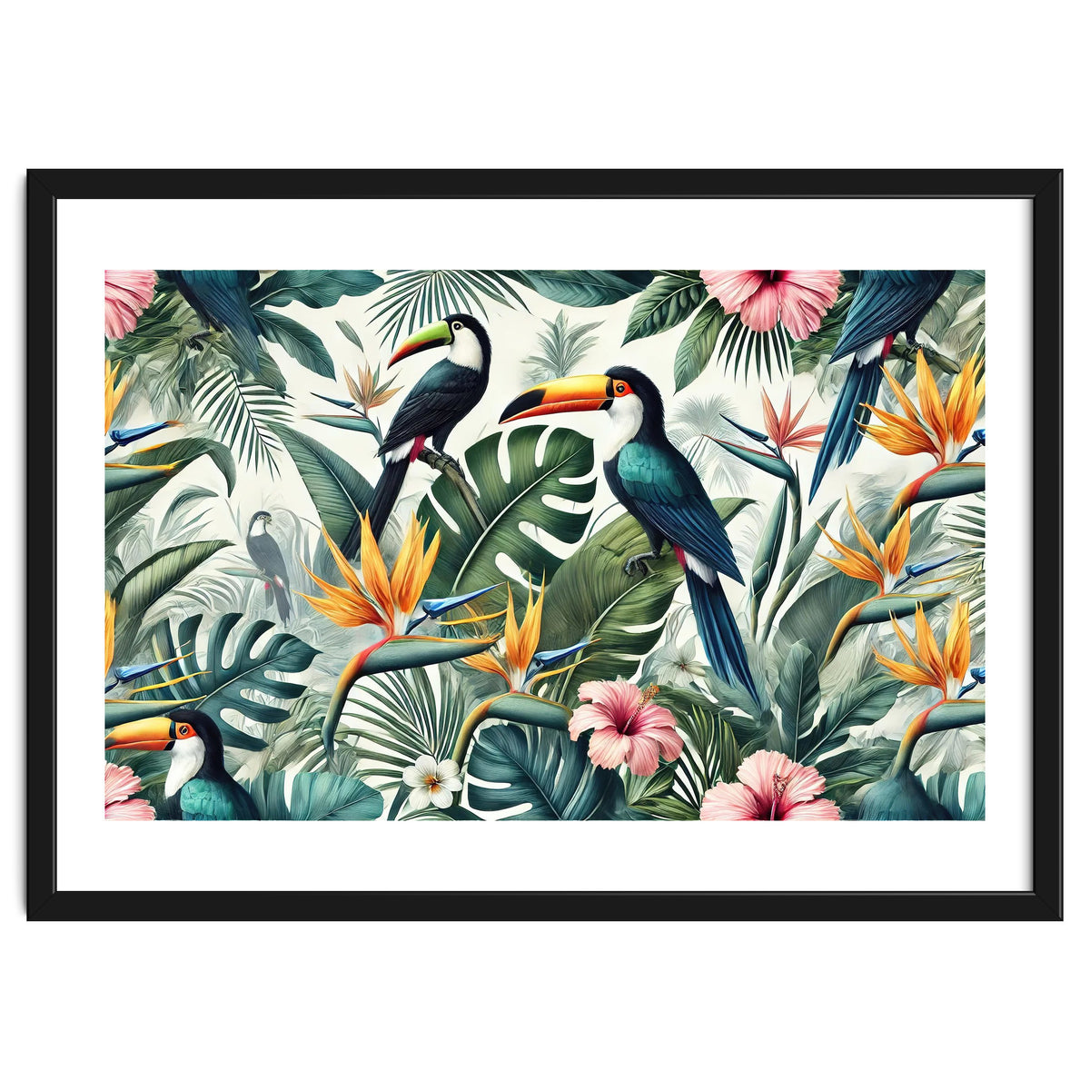 Tropical Toucans in Lush Jungle Foliage