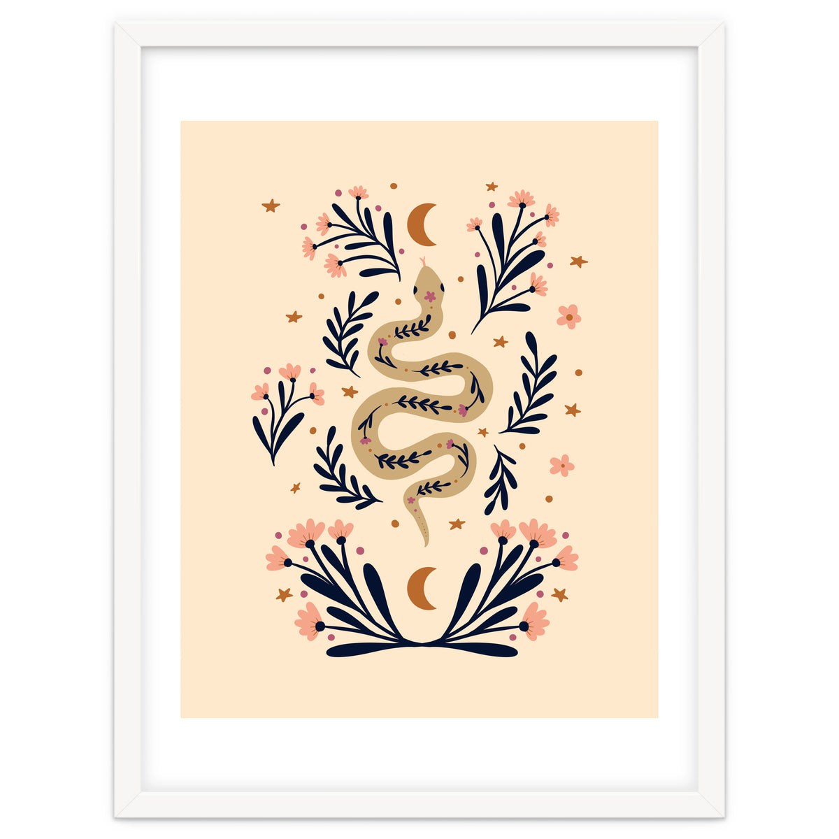 Snake And Flowers Beige And Indigo
