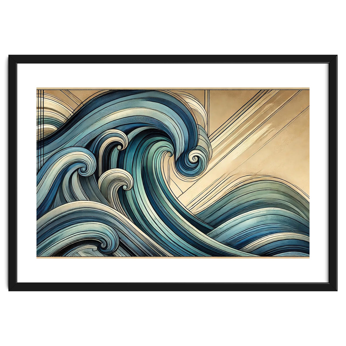 Art Deco Blue Ocean Waves