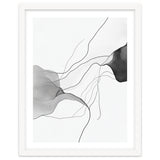 Abstract Black And White Flowing Lines And Shapes On White Background thumbnail