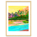 Tropical Backwaters Of Kerala, Nature Jungle Forest Landscape Painting, Dreamy Scenic Travel Lake Palm Bohemian thumbnail