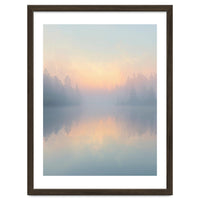 Misty Sunrise Over Pine Forest Lake