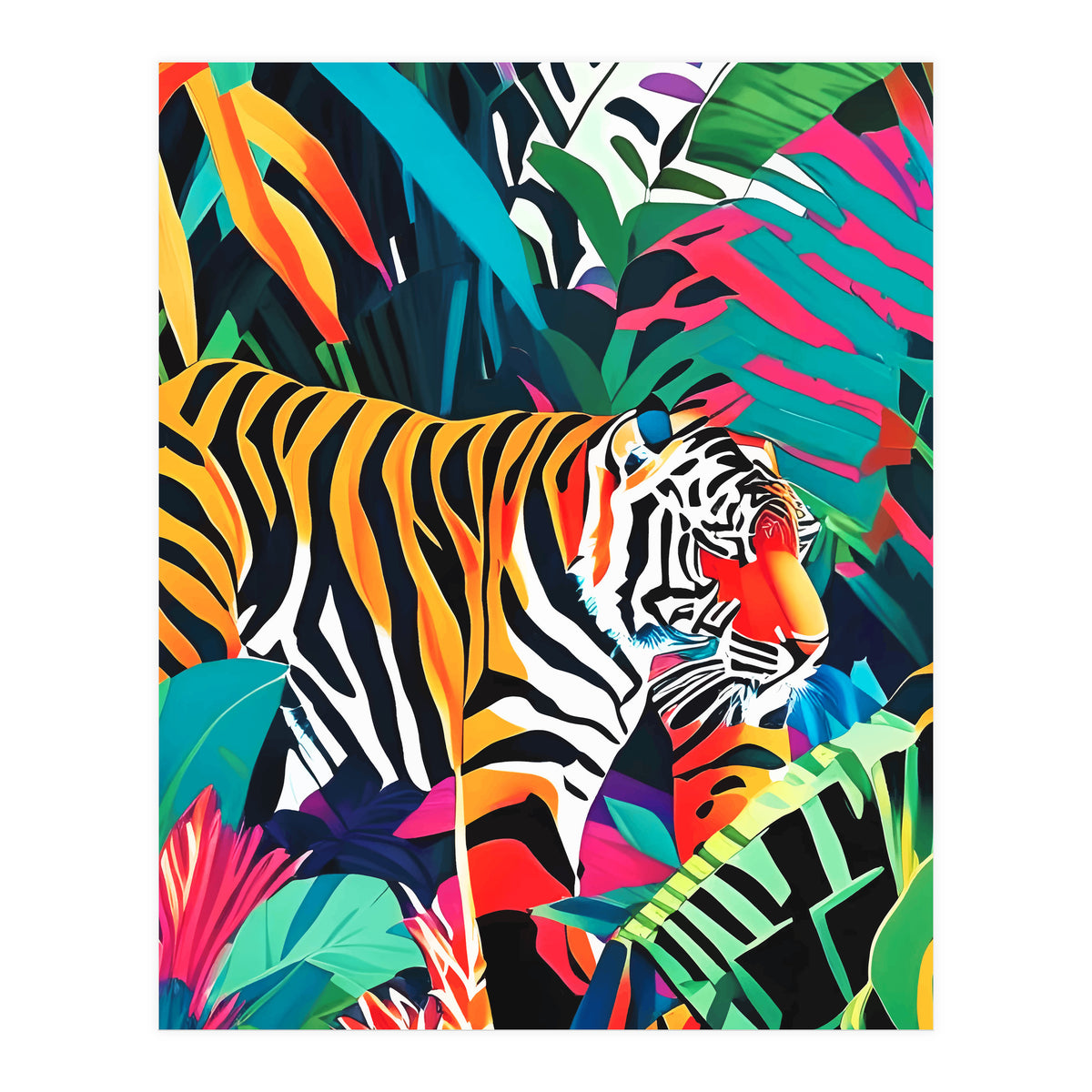The Tigress, Fearless Wild Animal Tropical Jungle, Multicolor Cat Confidence Peaceful Calm Bohemian Eclectic (Print Only)