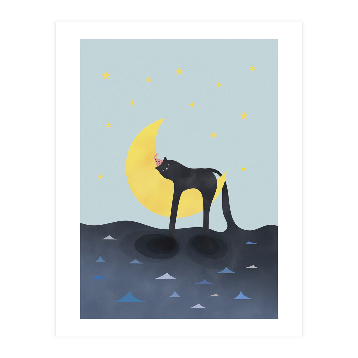 Beauty Sleep - Melting Cat on the crescent moon (Print Only)