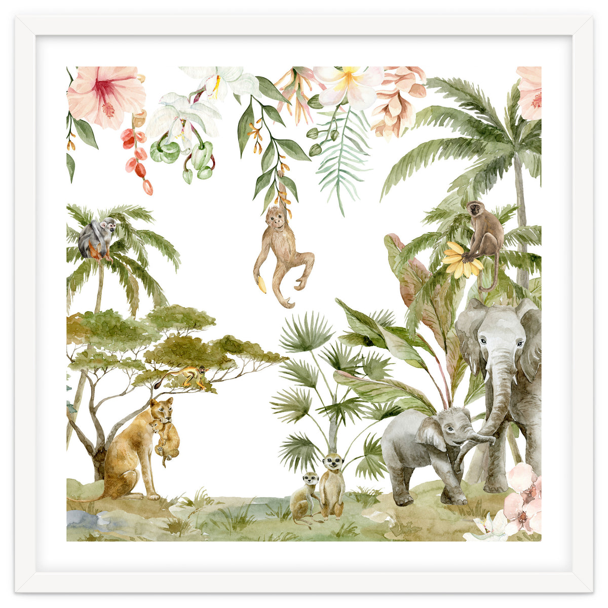 Watercolor Wild Animals Jungle