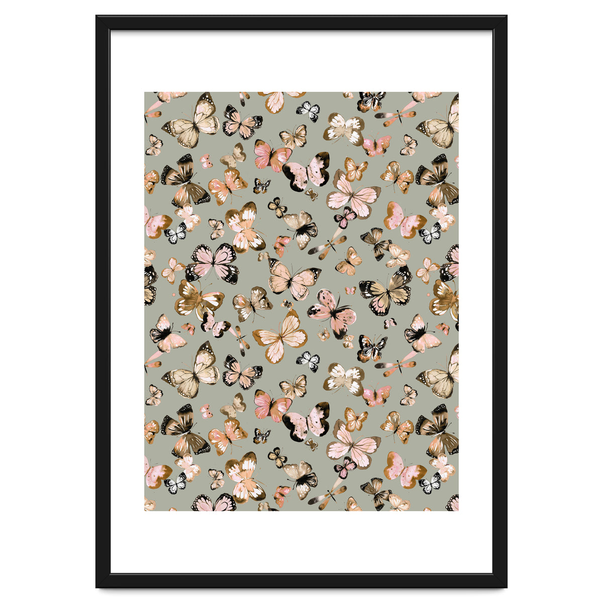 Flying Butterflies Gold Beige