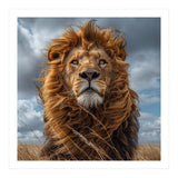 Majestic Lion Portrait Windblown Mane Outdoors (Print Only) thumbnail