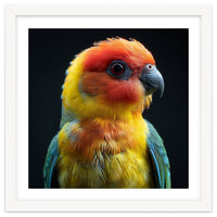 Vibrant Sun Conure Parrot Close Up Portrait