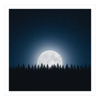 Midnight Serenity: Full Moon Over Forest Silhouettes (Print Only)