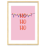 HO HO HO Christmas Lights Art, Pink Holiday Illustration, Modern Festive Quote thumbnail
