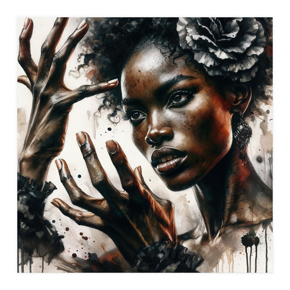 Noir Flamenco Hands Portrait (Print Only)