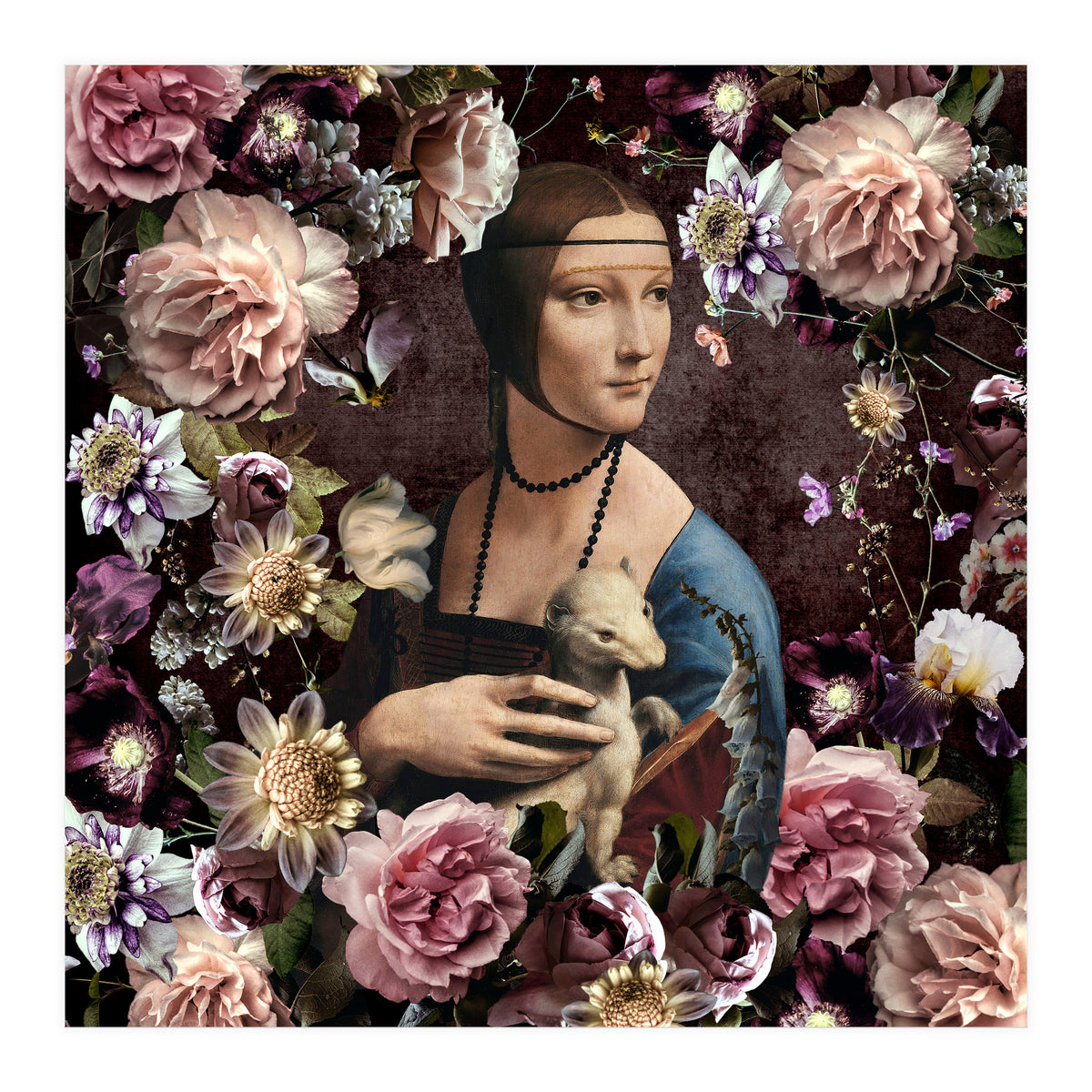 Woman with Ermine And flowers  (Print Only)