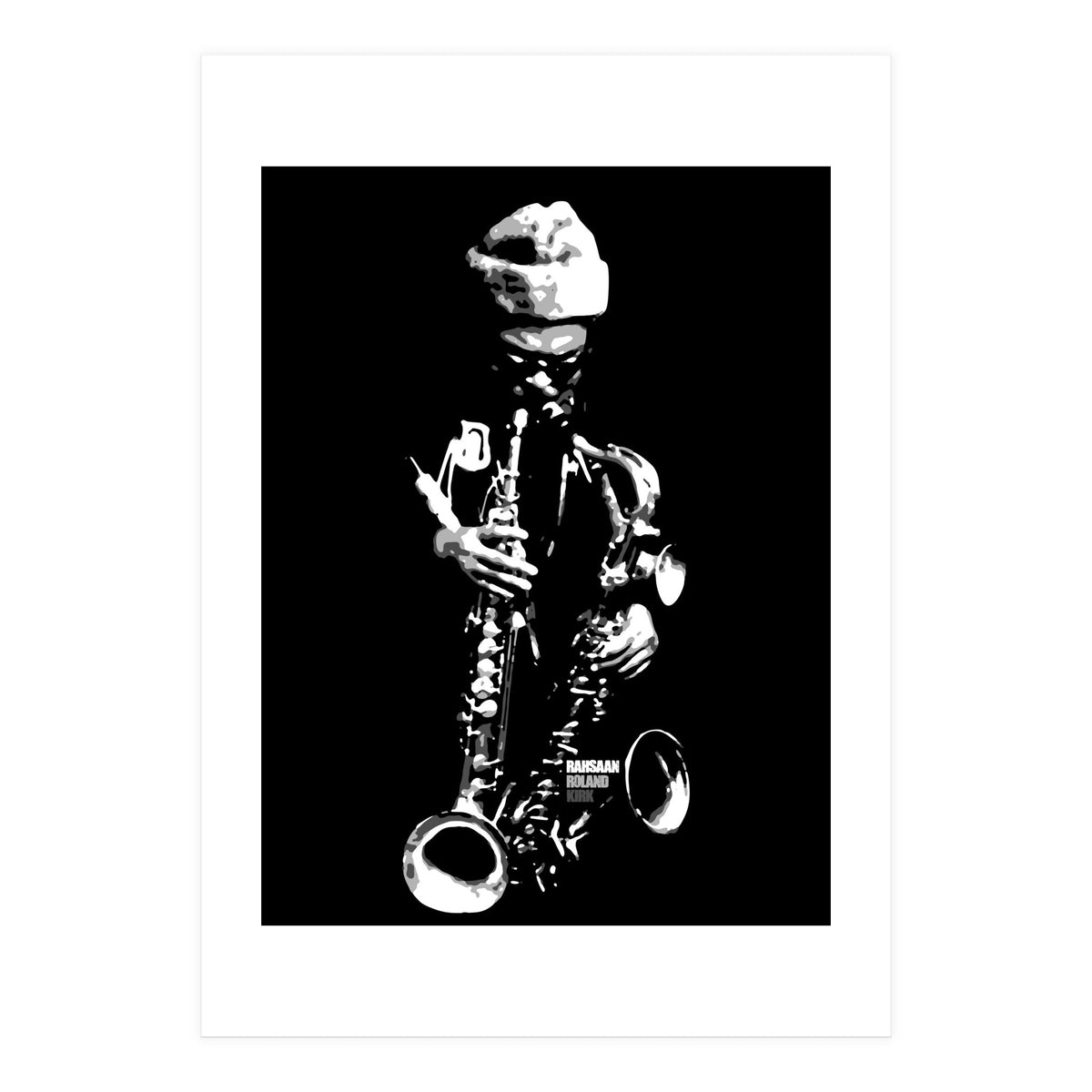 Rahsaan Roland Kirk Jazz Music Legend in Grayscale (Print Only)