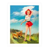 Pinup Girl In Little Red Dress And Two Dogs (Print Only) thumbnail